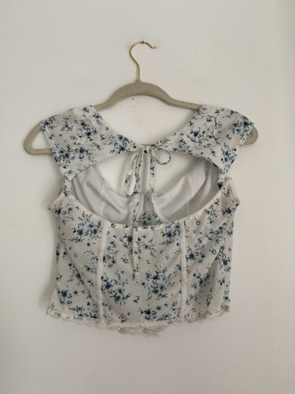 Garage Blue Floral Corset Tie-Back Top Size M - Picture 6 of 6